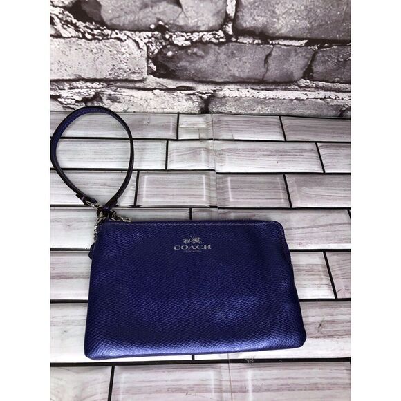 Coach Blue Leather Corner Zipper Wristlet Wallet - Picture 1 of 6
